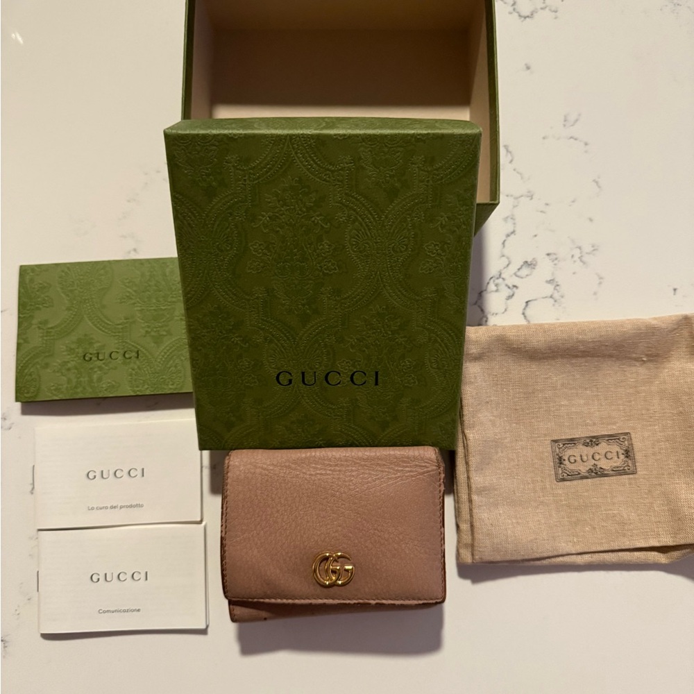 Gucci Marmot Tri-fold Compact Pink Wallet Used Condition